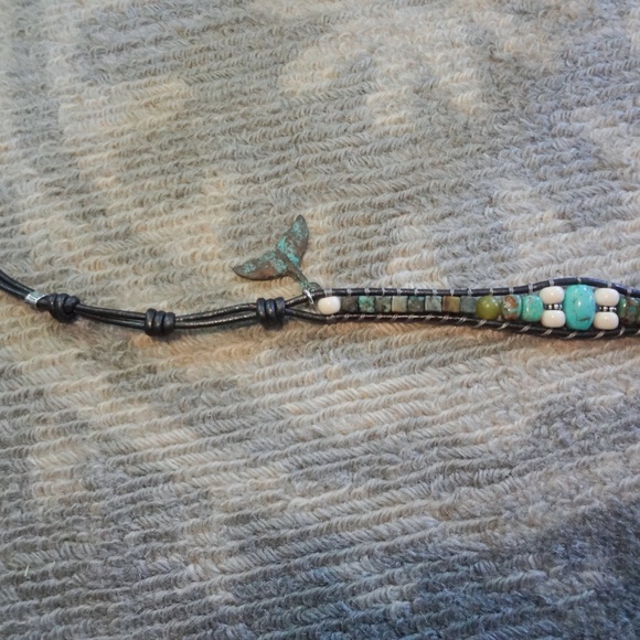 Gray Leather Wrap Bracelet w/Turquoise, Olive Jade & Sterling Silver -UNISEX - Picture 8 of 10